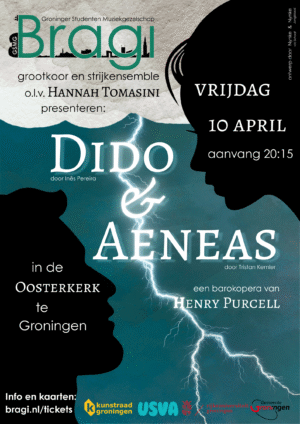 Concertposter dido & aeneas 10 april. in de oosterkerk in groningen.
